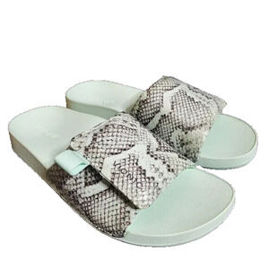 NEW Vionic Keira Women's 5 Orthotic Slide Sandals Green Snake Print Adjustable